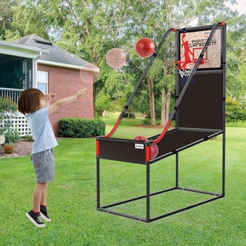 63.7" New Arcade Basketball Game Indoor for Toddlers & Kid 5-7, 8-12 - Basketball Hoop for Kids 3-12 with Wooden Board - Kids Basketball Hoop, Fun Basketball Toys & Gifts for Boys