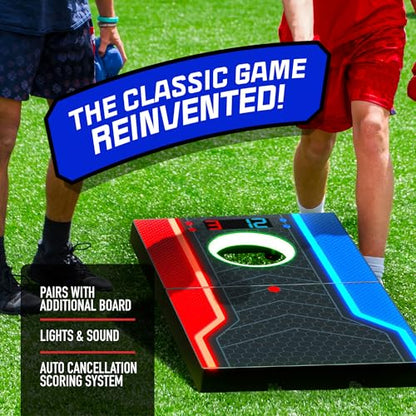 Electronic Cornhole Board Set, Auto Scoring, 1 Corn Hole Board, 1 Remote & 8 Bean Bags, Outdoor & Camping Games Gift Ideas, Birthday Gifts for Kids Teens Adults Boys Girls, 8-12 Year Old Boy Gifts