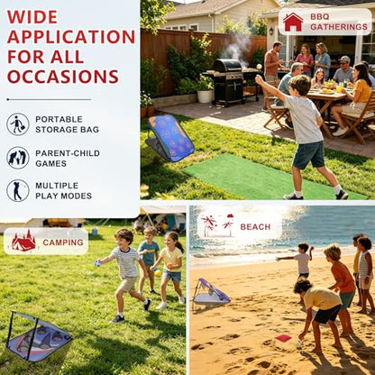 Collapsible Cornhole Board Set, AYAMAYA 2 x 3ft Portable Double Sided Corn Hole Games & Golf Game, Camping Games with 8 Bean Bags & 12 Sticky Balls for Outdoor Beach Lawn Yard Family Party Toys