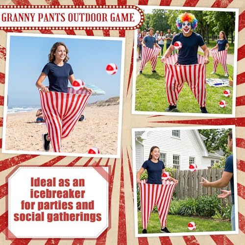 22 Pcs Granny Pants Yard Game Giant Carnival Games Set with Red and White Bouncy Balls & Air Pumps Funny Outdoor Indoor Lawn Party Games for Adults Family Backyard Festival Activities