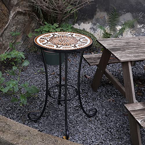 VCUTEKA Outdoor Side Table Mosaic Patio Table Accent Tables Mosaic Tile Top Metal Frame Small End Tables Porch Beach Patio Garden Balcony Russet 14'' - color: Russet