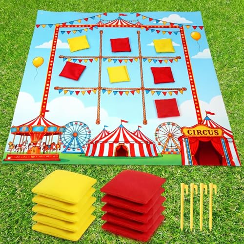 Roowest Carnival Game Birthday Party Decorations Circus Giant Tic Tac Toe Outdoor 10 Bean Bags Toss 3.12 x 3.12ft Felt Board Lawn Game for Adult Family Field Day Yard Backyard Camping Party