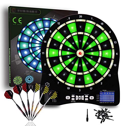 Turnart Electronic Dart Board,13 inch Illuminated Segments Light Based Games Electric Dartboard for Adults Tested Tough Segment for Enhanced Durability Professional with Scoring - color: GREEN