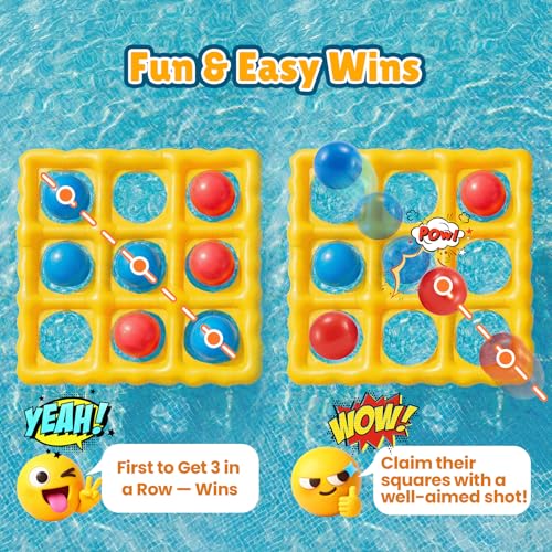 Pool Toys Inflatable Tic-Tac-Toe Game Giant Outdoor Floating Game with 10 Balls Swimming Pool Games for Kids Adults Family 2-10 Players Yard Pool Beach Lawn Camping