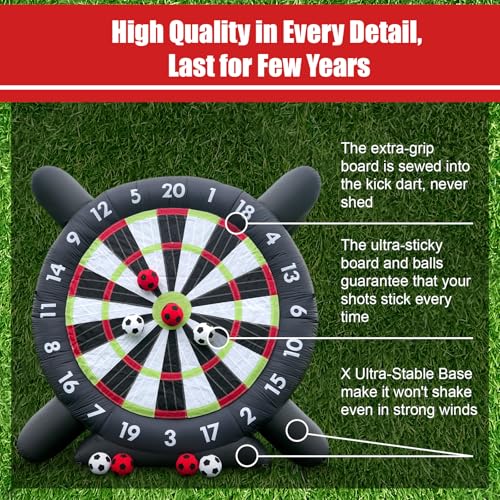 10FT Inflatable Soccer Dart Board for Adults Family, Giant Inflatable Games Inflatable Carnival Outdoor Games Soccer Field with 8pcs Balls, Lawn Kick Darts for Yard Backyard, Commercial Quality
