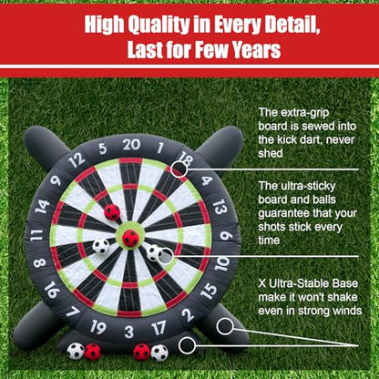 10FT Inflatable Soccer Dart Board for Adults Family, Giant Inflatable Games Inflatable Carnival Outdoor Games Soccer Field with 8pcs Balls, Lawn Kick Darts for Yard Backyard, Commercial Quality