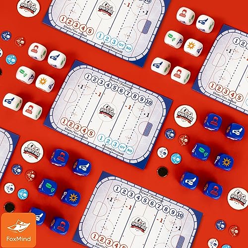 FoxMind-Games: Sports Dice-Hockey-Board-Game, Shoot The Puck & Beat The Goaltender to Score, Easy to Learn & Fun to Play, 2 or 4 Players, Ages 7+ - style: Hockey