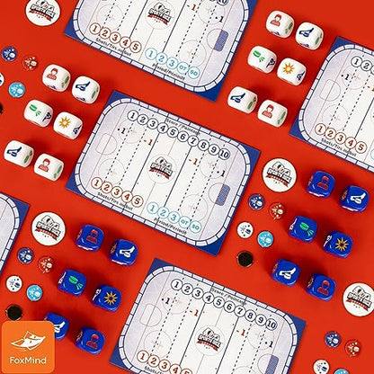 FoxMind-Games: Sports Dice-Hockey-Board-Game, Shoot The Puck & Beat The Goaltender to Score, Easy to Learn & Fun to Play, 2 or 4 Players, Ages 7+ - style: Hockey