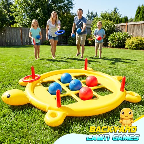 2 in 1 Pool Toys Games Set Inflatable Tic Tac Toe with Cup Holder, Ring Toss, Tug of War Rope for Kids and Adults, Outdoor Field Day Birthday Party Yard Backyard Camping Picnic Easter Games