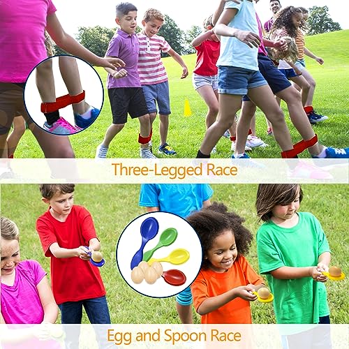 TITGIPE Potato Sack Race Bags - 32PCS Outdoor Games Sack Race Bags for Adults and Kids,3 Legged Race Bands,Egg Spoon Relay Race,Bean Bag Toss,Party Games for Kids,Field Day Games for Adults