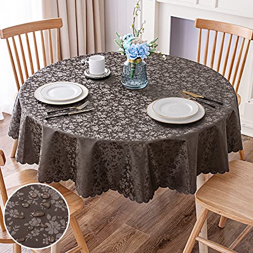 Smiry Round Table Cloth, Waterproof Heavy Duty Vinyl Tablecloths, Wipeable Washable Table Cover for Kitchen and Dining Room (Coffee, 70" x 70") - color: Coffee, size: 70 in Round