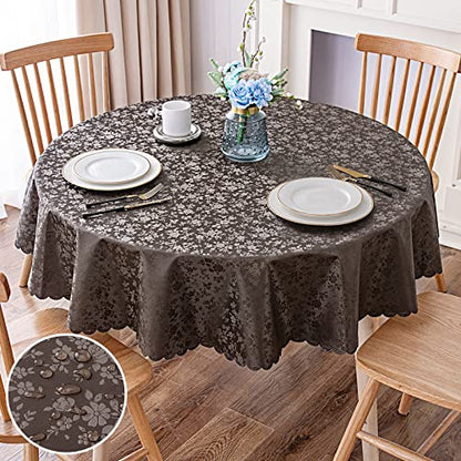 Smiry Round Table Cloth, Waterproof Heavy Duty Vinyl Tablecloths, Wipeable Washable Table Cover for Kitchen and Dining Room (Coffee, 70" x 70") - color: Coffee, size: 70 in Round