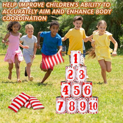 13 Pcs Carnival Can Game Bean Bag Toss Carnival Games with 10 Tin Cans and 3 Bean Bag for Easter Outdoor Family Party Birthday Indoors Outdoors Activities - style: Classic Style
