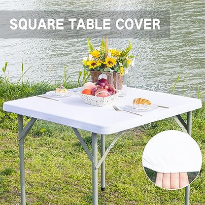 Square Fitted Table Cover Elastic Tablecloth Stretch Spandex Table Top Cover Table Topper Cap for Dining Kitchen Home Party White 34X34 Inch - color: White, size: 34" x 34" (Square)