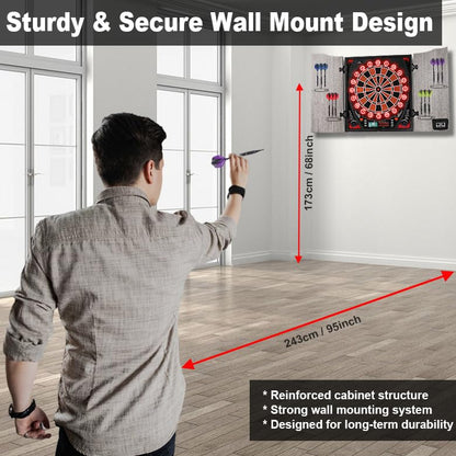 Electronic Dart Board Cabinet, Soft Tip Dartboard Cabinet Set for Adults, LED Scoring Dartboard with 34 Games & 355 Variants, Up to 8 Players, 12 Darts, 50 Tips, Wall Mount for Bar Game Room Man Cave