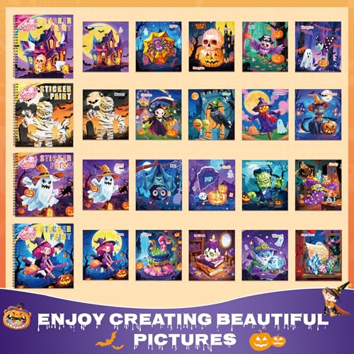 4PCS Paint by Number Sticker Book - Halloween Crafts & Acitivity Puzzles Book for Kids Ages 4-10, Travel Toys for Road Trip & Airplane,Perfect Halloween Gifts & Basket Stuffers for Kids - color: Halloween