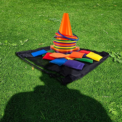 Super Z Outlet 30 Piece Carnival Outdoor Fair Tossing Games Toy Party Set with 12 Rings, 12 Bean Bags, and 6 Cones