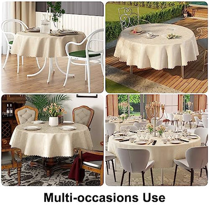 Smiry Round Table Cloth, Waterproof Heavy Duty Vinyl Tablecloths, Wipeable Washable Table Cover for Kitchen and Dining Room (Beige, 60" x 60") - color: Beige, size: 60 in