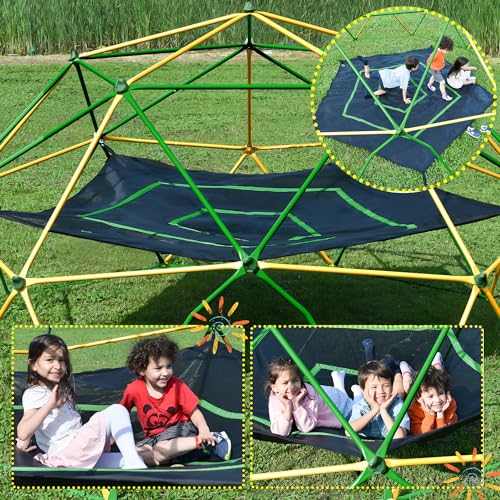 Merax 13FT Climbing Dome with Hammock, Outdoor Geometric Dome Climber Play Center for Kids 3-10 Supporting 1000 lbs, Easy Assembly Jungle Gym - style: 13FT Yellow & Green