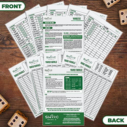 SWOOC Games® - 5 Big Premium Laminated Yardzee & Farkle Score Cards (11.5in x 8in) with Rules - Large Reusable Dry Erase Pads for Giant Outdoor Dice - style: Score Cards Only (5 Pack)
