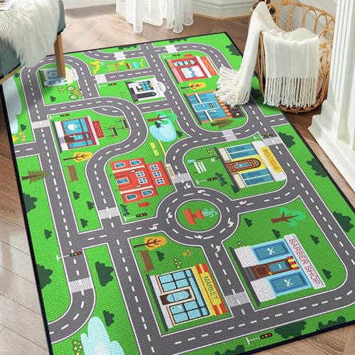 Play Rug for Playroom 59"x39", Kids Car Mat Town City Road Map Carpet, Fun Car Playmat Area Rugs Non-Slip Washable for Bedroom - color: Towncity01, size: 3'3"x 5'