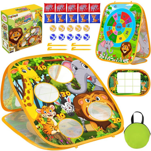 JoyRapt 3 in 1 Bean Bag Toss Outdoor Toys for Toddlers Kids, Cornhole Outside Toys, Carnival Game Toodler Outdoor Indoor Gift for Birthday or Christmas for Ages 3-12 (Animal)