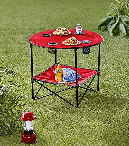The Lakeside Collection Portable Folding Picnic Table with Shelf - Waterproof, Perfect for Outdoors - Red