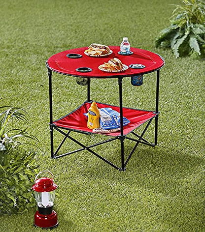 The Lakeside Collection Portable Folding Picnic Table with Shelf - Waterproof, Perfect for Outdoors - Red