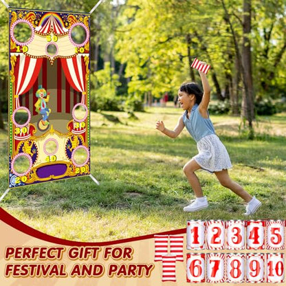 14 Pcs Carnival Bean Bag Toss Games with 10 Carnival Can 3 Bean Bag and 1 Banner for Family Party Birthday Easter Outdoor Activities