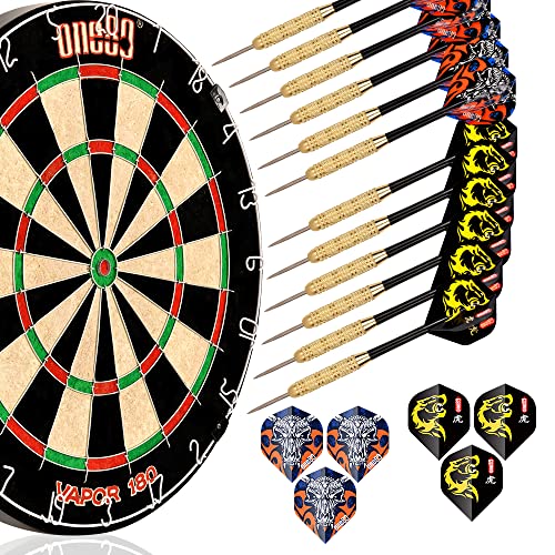 ONE80 Vapor 180 Bristle Dartboard Staple Free Bullseye Steeltip Darts Extra Flights - style: with 12 Steeltip Darts