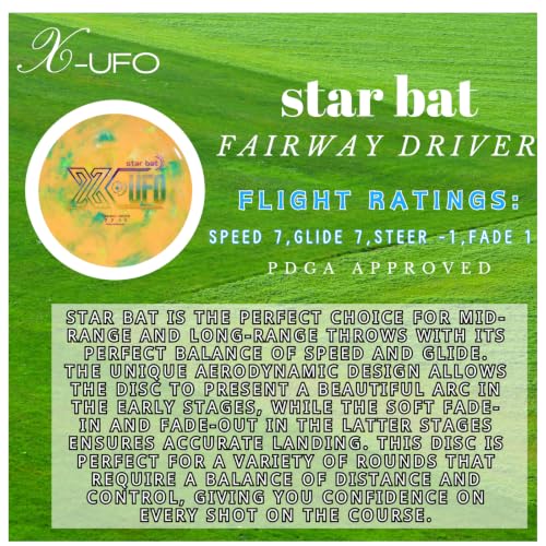 X-UFO Disc Golf Driver, 170-180g, PDGA-Certified, Suitable for Windy and Ultra Stable tee Shots, Ultra Stable Long Distance Driver - color: Star Bat