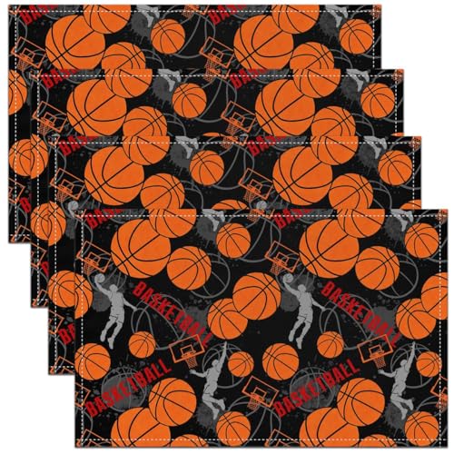Basketball Table Placemats Set of 4,Basketball Court Place Mats 12x18 Inch for Kitchen Table,Ball Sports Games Themed Washable Mats Suitable for Restaurant - color: Black Grey Yellow