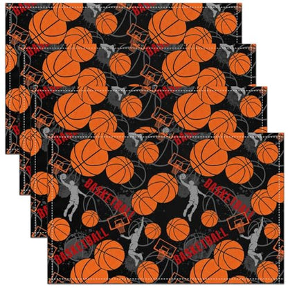 Basketball Table Placemats Set of 4,Basketball Court Place Mats 12x18 Inch for Kitchen Table,Ball Sports Games Themed Washable Mats Suitable for Restaurant - color: Black Grey Yellow