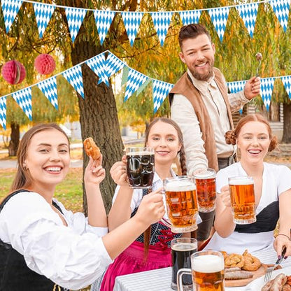 100 FT Oktoberfest Party Decorations, 3 Pack Pre-assemble Pennant Banner Flags, Plastic Blue and White Checkered Hanging Oktoberfest Decor German Bavarian Beer Festival Indoor Outdoor Party Supplies - style: Oktoberfest
