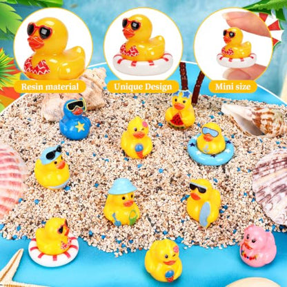 200 Pcs Summer Mini Resin Ducks 10 Styles Hawaii Beach Tiny Cruise Ducks to Hide Miniature Duck Figurines for Summer Swimming Pool Party Cruise Ship Game DIY Craft Cake Aquarium Desktop Decor - style: 200Pcs-Summer Ducks