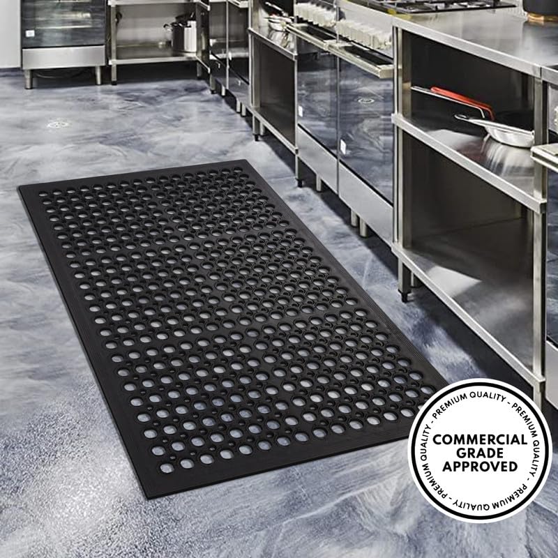 A1HC New All Purpose Anti Fatigue Versatile Rubber Floor Non-Slip Mat with Drain Holes, Perfect as Workplace Mat, Restaurant Kitchen Mat, Commercial Utility Garage Floor Mat - 36" x 60" (3 Pack) - size: 3 Pack - 60"L x 36"W x 0.6"Th