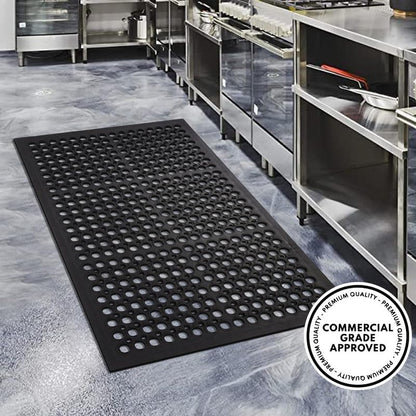 A1HC New All Purpose Anti Fatigue Versatile Rubber Floor Non-Slip Mat with Drain Holes, Perfect as Workplace Mat, Restaurant Kitchen Mat, Commercial Utility Garage Floor Mat - 36" x 60" (3 Pack) - size: 3 Pack - 60"L x 36"W x 0.6"Th