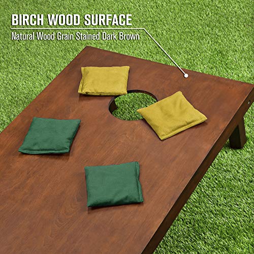 GoSports 4 ft x 2 ft Regulation Size Wooden Cornhole Boards Set with Dark Brown Finish - Includes Carrying Case - Dark Green & Gold