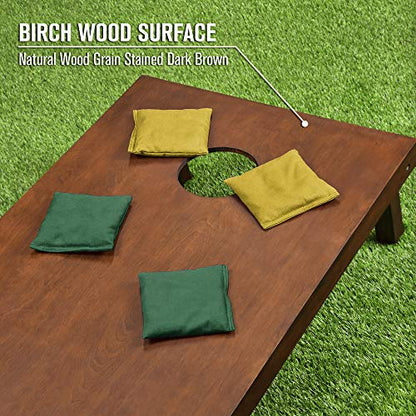 GoSports 4 ft x 2 ft Regulation Size Wooden Cornhole Boards Set with Dark Brown Finish - Includes Carrying Case - Dark Green & Gold