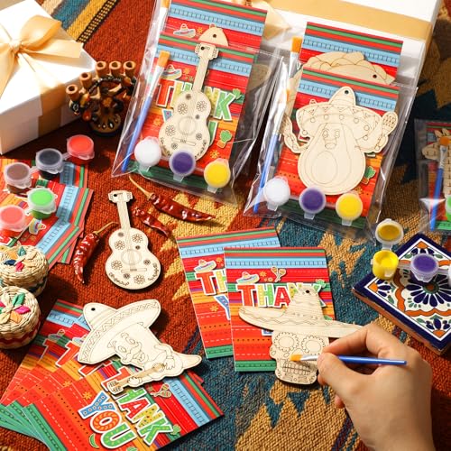 Saypacck 24 Pcs Mexican Taco Party Favors Wooden Painting Craft Kits Birthday Party Supplies with Organza Bag for Goodie Bags Fillers Adult Thank You Gifts - style: Mexican Taco