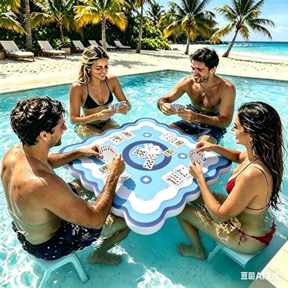 Floating Mahjong Table for Pool Game, Double Sided 31.5 inch Mahjong Mat & Board with Storage Bag, Versatile Adult Poker Domino Game, Aqua Water Float for Swimming Pool and Poolside