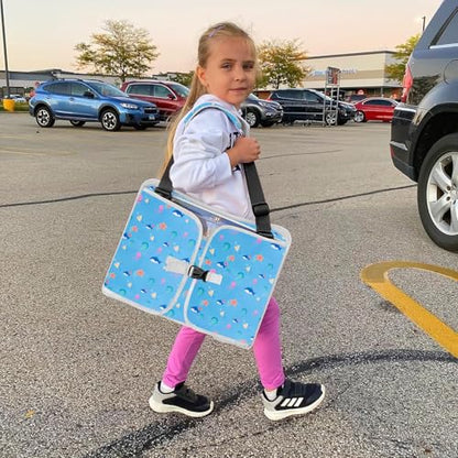 MENZOKE Kids Travel Tray, Car Seat Tray for Kids Travel, Toddler Essentials Girls with Tablet Holder, Road Trip Essentials with Cooler Cup Holder, Dry Erase Board & Storage Pocket for Airplane, Blue - color: Blue Aquarium
