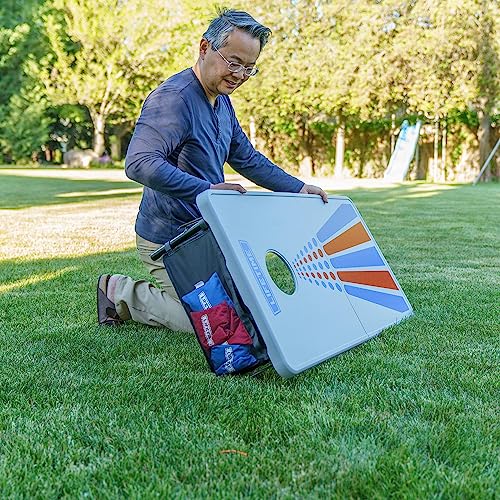 Lifetime Portable Cornhole Toss Game Set with 8 Bean Bags and Storage Pouches Attached to Boards