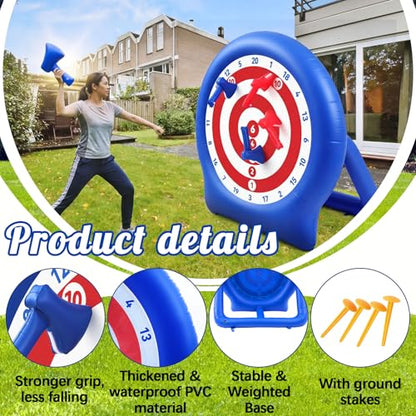 Seenelling Large 4th of July Outdoor Games, 6ft Giant Inflatable Axe Darts with 15+ Game, 22 Pcs Axe Throwing Game Set with Air Pump Giant Games for 250th Anniversary Patriotic Party,Family Fun