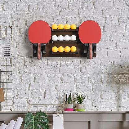 ikkle Ping Pong Paddle Holder Wall Mounted Table Tennis Racket Display for 6 Paddles and 12 Balls Storage, Ping Pong Accessories Organizer in Game Room, Man Cave, Bar Room, Garage, Office, Home