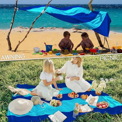BYDOLL Beach Blanket Waterproof Sandproof Large Sand Free,78''X81''/10'X9' Oversized Sandless Lightweight Blanket Picnic Mat for Beach Travel Camping Hiking with Stakes - color: Blue2 Mix, size: 10'X9'