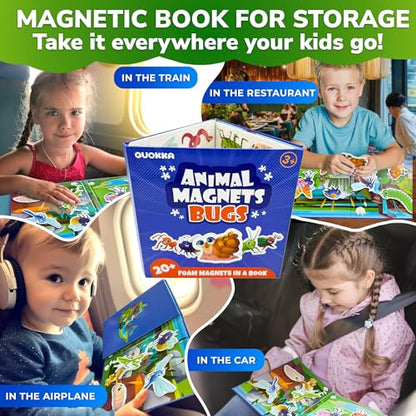 Quokka Travel Magnetic Puzzles for Toddlers 1-3 – 20+Pcs Bugs Game with Extra-Long Play Book – Fun Travel Game Toy for Kids Ages 3-5 – Strong Magnets for Car Activities – Fun Toddler Puzzle Ages 2-4 - color: 05. Blue