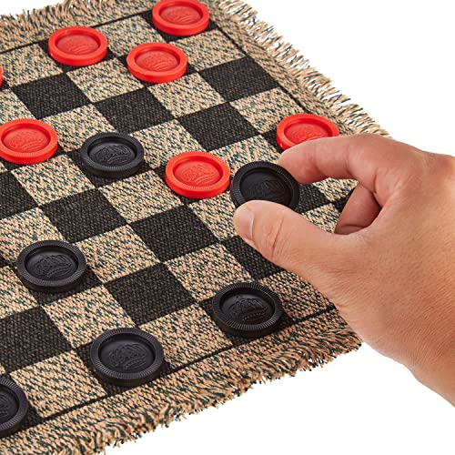 3-in-1 Mini Checkers Rug + Classic & Mega Tic Tac Toe - Portable Compact 12" x 12" Reversible Checkerboard Rug - Travel, Parties, Games on The Go, Family Board Game Night (Pack of 2) - size: 12x12 inches (Pack of 2)