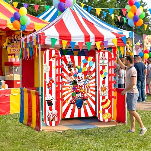 2 Sets Carnival Party Game Decorations – Circus Inflatable Limbo, Bean Bag Toss Banner Set for Adults, Outdoor Birthday Supplies, Halloween, Yard Sign