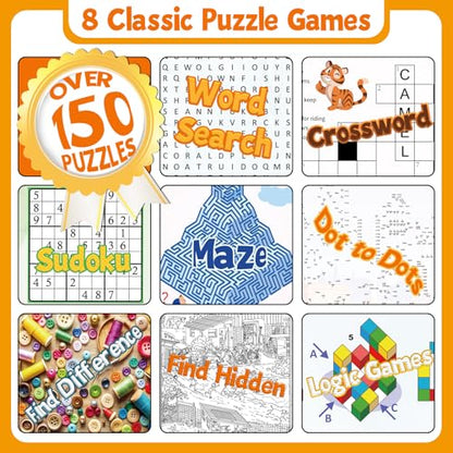 Elfew 4 Pack Activity Book for Adults, 150+ Brain Games, Puzzles Books for Adults, Teens and Seniors, Activities for Adults, Memory Games Includes Word Search, Sudoku, Mazes and More